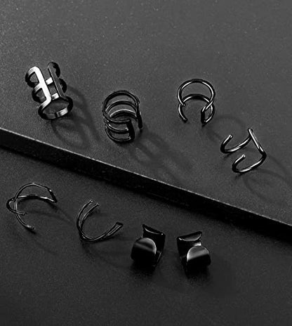 4-10 Pairs Stainless Steel Ear Cuff Helix Cartilage Clip On Wrap Earrings Fake Nose Ring Non-Piercing Adjustable - color: E1:4 Pairs, Black Tone