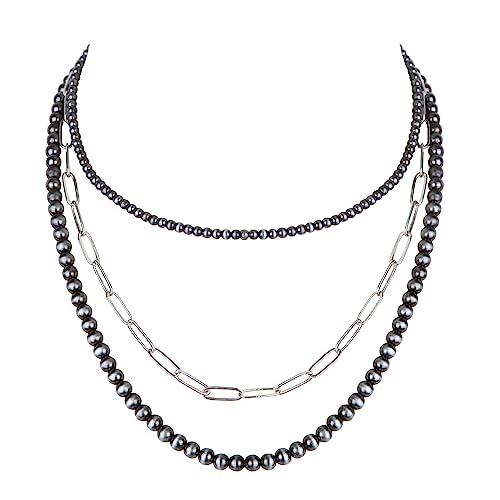 Western Jewelry Navajo Pearl Necklace for Women Handmade Long Boho Turquoise Pearls Layered Necklaces for Cowgirls - color: 2 Pearl Necklaces and 1 Paperclip Necklace