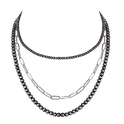 Western Jewelry Navajo Pearl Necklace for Women Handmade Long Boho Turquoise Pearls Layered Necklaces for Cowgirls - color: 2 Pearl Necklaces and 1 Paperclip Necklace