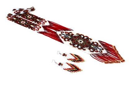 Long Beaded Necklace – Boho Native Handmade Seed Bead Tassel Necklace, Bohemian Large Statement Beaded Necklace for Women - color: Milan Red