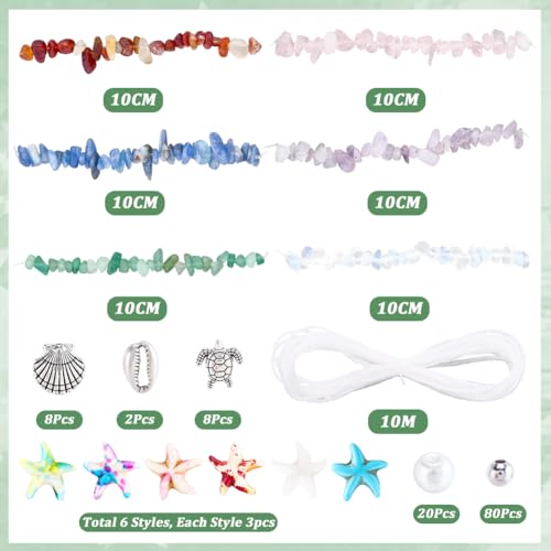SUNNYCLUE 1 Box 6 Sets Bracelet Making Kits Starfish Beads Colorful Shell Sea Turtle Bead Summer Hawaii Ocean Chip Stone Irregular Gemstones for Jewelry Making Kits Adults Gift Adults Supplies - style: Ocean 3