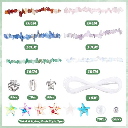 SUNNYCLUE 1 Box 6 Sets Bracelet Making Kits Starfish Beads Colorful Shell Sea Turtle Bead Summer Hawaii Ocean Chip Stone Irregular Gemstones for Jewelry Making Kits Adults Gift Adults Supplies - style: Ocean 3