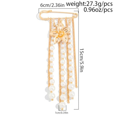 Gold Flower Pearl Tassel Brooch Pin for Women Elegant Pearl Chain Safety Pin Brooch Wedding Party Gift Dainty Elegant Lapel Pins Dress Suit Clothes Accessories - color: Gold