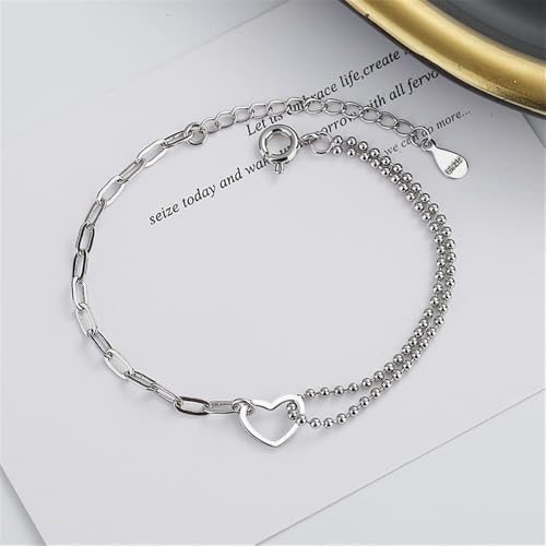 925 Sterling Silver Plated Bracelets for Women Love Heart Charm Chain Bracelet Bangle Fashion Jewelry Gifts - style: paperclip-heart