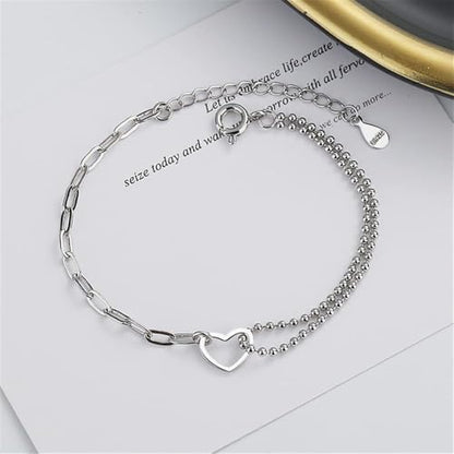 925 Sterling Silver Plated Bracelets for Women Love Heart Charm Chain Bracelet Bangle Fashion Jewelry Gifts - style: paperclip-heart