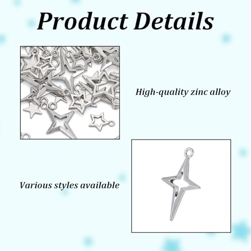 100PCS Silver Tibetan Star Charms,Metal Hollow Pentagram Pendants Tibetan Star Pendant Hollow Celestial Stars Charms Tibetans Style Alloy Pendants for Necklace Earring Bracelet Craft Jewelry Making