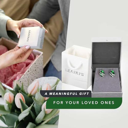Gifts for Women, Wish Stone Stud Earrings with Birthstone Crystals, 18K Rose Gold Plated or Silver-tone - color: 205-May-Emerald Green-Silvertone