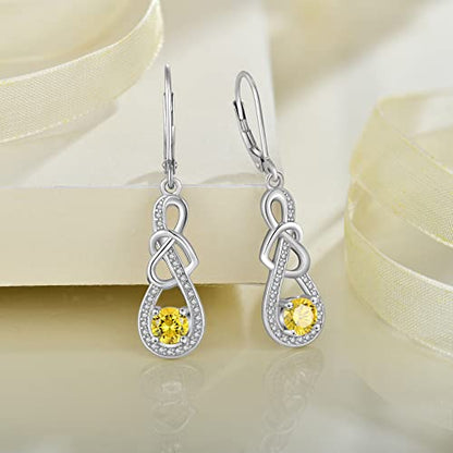 Dangle Drop Earrings for Women 925 Sterling Silver Heart Infinity Leverback Earrings Birthstone Jewelry Gifts for Women Wife Girlfriend Mother Daughter Her - color: 11 November - Citrine