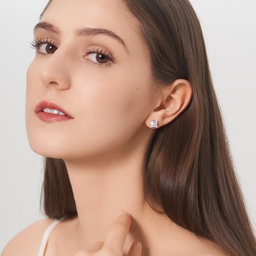 Moissanite Earrings Studs 1ct-3ct for Women/Men, 925 Sterling Silver with 18K White Gold Plated Hypoallergenic Flat Screw Back Birthday Gifts for Women Girlfriend Wife Engagement Jewelry - color: Square#3Ct-(1.5ct*2)