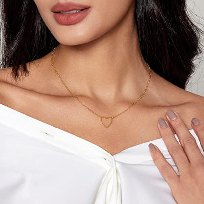 HERIER Cute Heart Necklace Dainty 18k Gold Plated Tiny Heart Pendant Choker Necklaces Small Gold Love Open Heart Chain Necklace for Women Simple Gold Necklace for Women Trendy Jewelry - color: Heart Necklace-Gold