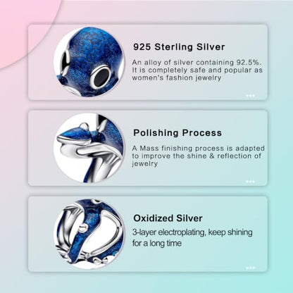 Family Love Mother Daughter Grandma Charm 925 Sterling Silver fits Bracelets Necklace Pendant Bead Charms Jewelry Gift for Women Family Friends - color: Blue Octopus Charm