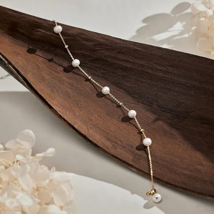 Pearl Bracelets for Women, 14k Gold Plated Dainty Beaded Bracelets Stack Link Chain Charm Bracelets Set Layered Tiny Jewelry for Women Christmas Gifts - style: GD-4