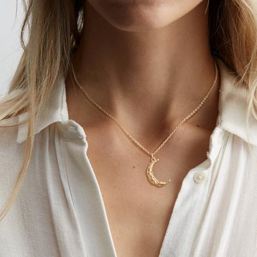 Valloey Rover Gold Necklaces for Women | Dainty 14K Gold/Sterling Silver Plated Cubic Zirconia Star Moon Pendant Necklaces Twist Rope Chain Simple Jewelry for Women - style: CZ-Moon