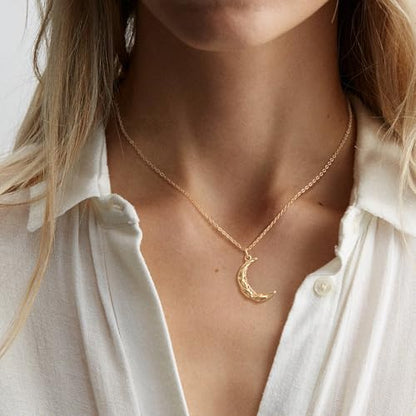 Valloey Rover Gold Necklaces for Women | Dainty 14K Gold/Sterling Silver Plated Cubic Zirconia Star Moon Pendant Necklaces Twist Rope Chain Simple Jewelry for Women - style: CZ-Moon
