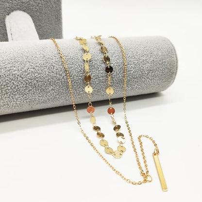 14K Gold Plated Y Necklace for Women – Dainty Lariat Long Pendant Chain, Layered Drop Necklace for V Neck Dress, Simple Sexy Cleavage Jewelry Gifts for Women - color: Gold - Double layered - Sugar cube