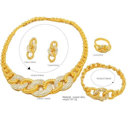 Fashion Crystal Jewelry Set For Women 18 K Gold Plated Jewelry Wedding Bride Dubai Gold Necklace Earrings Bracelet Ring 4 Pieces Set - color: S-701