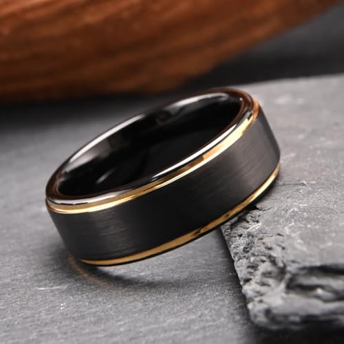 Tungsten Rings for Men Black Golden/Silver Blue Wedding Band | 7MM Mens and Women Engagement Wedding Rings Matte Brushed and High Polish Suitable for Couples' Anniversaries and Parties - color: 8mm black