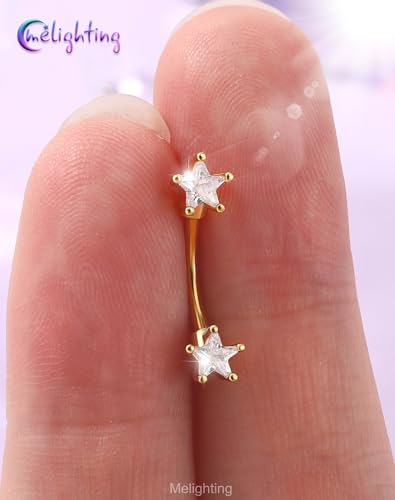 Melighting 16G Gold Star Rook Piercing Bar, 6/8 mm Rook Earring with Clear CZ, 316L Stainless Steel Stylish Eyebrow Lobe Piercing Jewellery for Daily Wear Women - color: Gold, size: 16G6mm