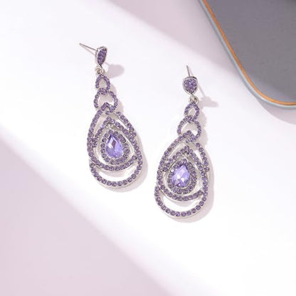 Cute Hollow Crystal Rhinestone Teardrop 8-Shaped Long Dangle Earrings for Women Fashion Strand Jewelry - style: Style11