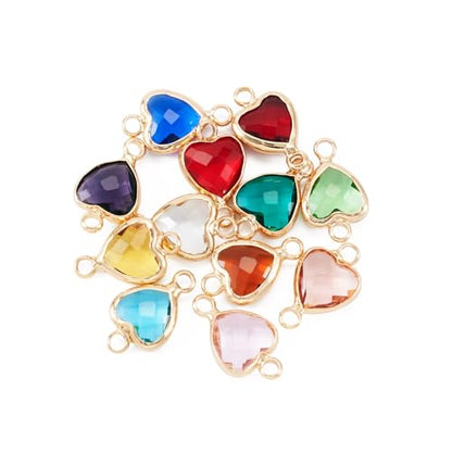 Elecrelive Crystal Heart Charms Rhinestone Heart Pendants Valentine Charms for Necklace Bracelet Earring Wedding Jewelry - color: 12 Colors Birthstone