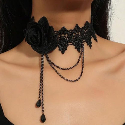 Gothic Black Choker Necklace for Women Layered Velvet Collar Jewelry for Halloween - color: A2