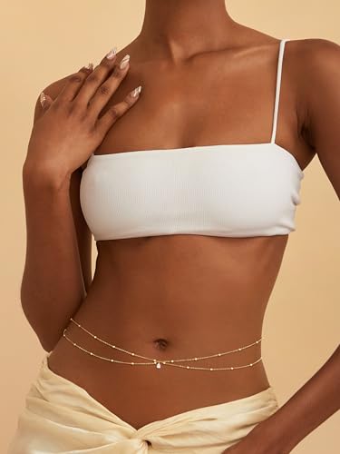 14K Gold Plated Waist Chain for Women, Layered Belly Body Chain | Dainty Belt Chains, Waterproof Waist Beads, Snake Cuban Body Chain, Summer Beach Bikini Jewelry, Accessories for Women