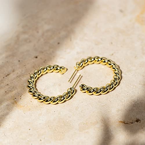 PAVOI 14K Gold Plated Twisted Rope Round Hoop Earrings - color: Yellow Gold, size: 25 MM
