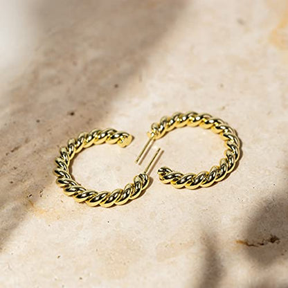 PAVOI 14K Gold Plated Twisted Rope Round Hoop Earrings - color: Yellow Gold, size: 25 MM