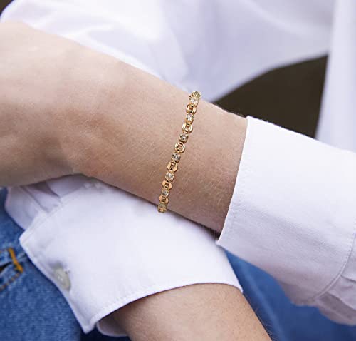 LOYATA Chain Bracelet Gold Link 14K Gold Plated Dainty Pearl Bracelet Simple Jewelry Gift for Women - style: Buckle