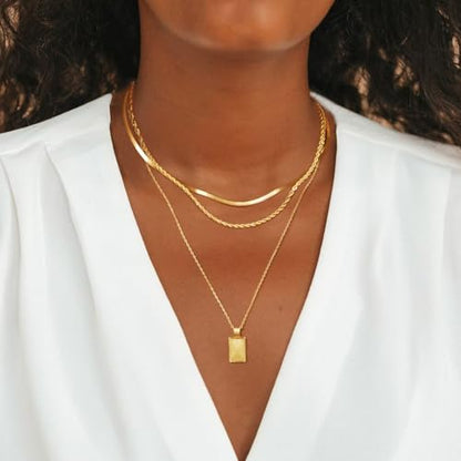 MFRYK Gold/Silver Necklaces Stack For Women,14K Gold/Sterling Silver Plated Simple Layered Choker Necklaces For Women,Stackable Multilayer Pearl Cross Disc Circle Pendant Cuban Herringbone Snake Paperclip Chain Necklaces Set Jewelry Gift for Women - style