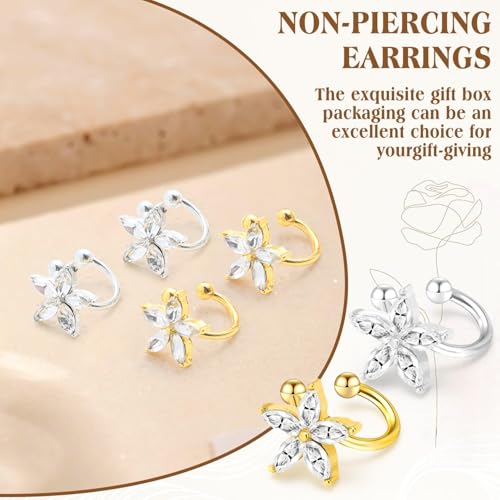 Ear Cuffs Non Piercing for Women Flower Earring Cuff Gold Non Pierced Lightweight Hypoallergenic Cartilage Earrings Dainty Jewelry Gift - color: Gold+Sliver+2Pair