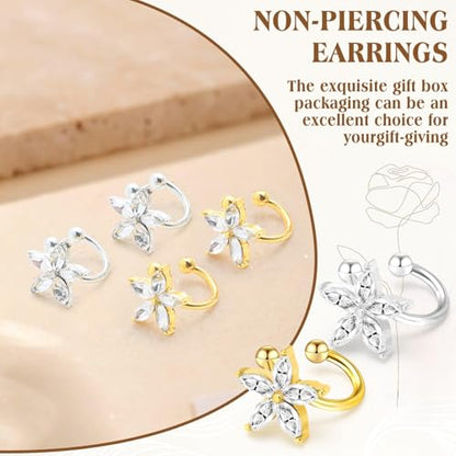 Ear Cuffs Non Piercing for Women Flower Earring Cuff Gold Non Pierced Lightweight Hypoallergenic Cartilage Earrings Dainty Jewelry Gift - color: Gold+Sliver+2Pair