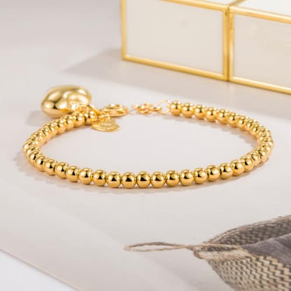 H&Beautimer 925 Sterling Silver 4-10MM Ball Chain Bracelet For Women's - Italian Handmade Bead Chain Bracelet 5''5.7''6.3''6.7''7.5''8''8.3''8.5''9 Inch Rose Gold Party Jewelry - color: 4MM Gold-Heart Pendant, size: 5.7 inches