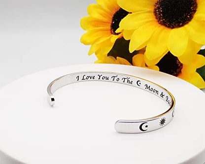 Dczosily Inspirational Bracelets for Women Stainless Steel Cuff Bracelet Engraved Jewelry Motivational Bangles Personalized Gifts for Best Friend/Mom - style: Love-Sun Moon & Stars-I Love You To The Moon & Back