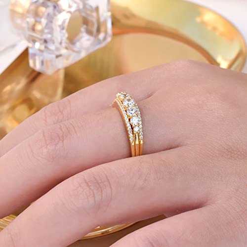 Newshe Jewellery Moissanite Wedding Bands for Women Eternity Ring 925 Sterling Silver Engagement Anniversary Stacking Size - color: Cubic Zirconia-18k Yellow Gold Plated