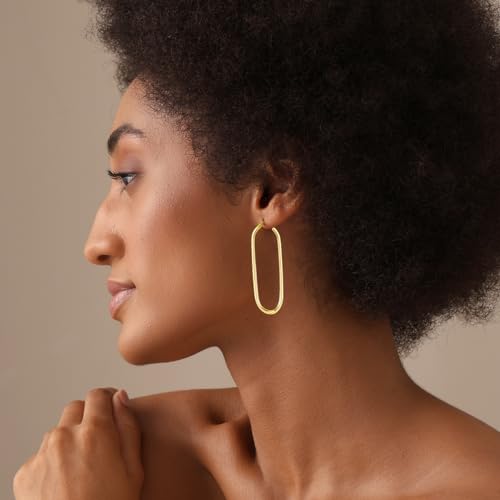 925 Sterling Silver Post Oval Hoop Earrings for Women | 18K Gold-Plated Large Hoops Earring-53mm - color: Yellow-Gold