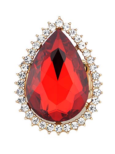 NYFASHION101 Radiant Teardrop Stone Adjustable Cocktail Statement Ring - color: Clear Encircled Teardrop, Red