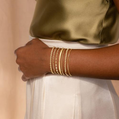 Kyerlyn Gold Bracelets for Women Waterproof, 14K Real Gold Jewelry Sets for Women Trendy Dainty Stackable Cuban Link Paperclip Chain Bracelet Pack Fashion Accessories Gifts - style: G-5