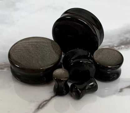 PAIR of Stunning Silver Obsidian Organic Natural Stone Double Flare Plugs - Gauges - Body Jewelry - size: 2g (6mm)