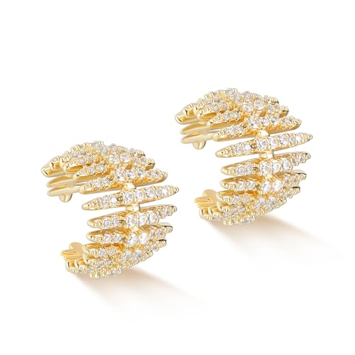 MYEARS Women Ear Cuff Earrings Gold Non Pierced Cartilage Clip on Open Wrap Hoop 14K Gold Plated Simple Hypoallergenic Everyday Jewelry - style: Fishbone / Pair
