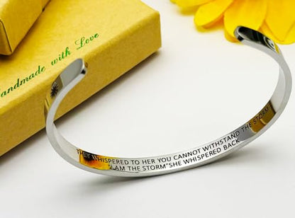 Dczosily Inspirational Bracelets for Women Stainless Steel Cuff Bracelet Engraved Jewelry Motivational Bangles Personalized Gifts for Best Friend/Mom - style: 01Friend-Sun Moon & Stars-THEY WHISPERED TO HER YOU CANNOT WITHSTAND THE STORM