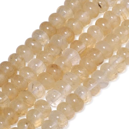 Songxi 5x8mm Natural Gold Rutilated Quartz Stone Rondelle Beads, 75PCS Spacer Round Loose Abacus Beads for Jewelry Making, Gemstone for Bracelet Necklace Earrings, Arts and Crafts - color: Gold Rutilated Quartz
