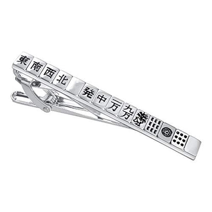 Yuorsfs Chinese Mahjong Tie Clips for Men Novelty Funny Stainless Steel Tie Clip Personalized Tie Bar Suitable For Daily - style: Silver Mahjong
