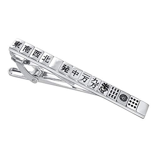 Yuorsfs Chinese Mahjong Tie Clips for Men Novelty Funny Stainless Steel Tie Clip Personalized Tie Bar Suitable For Daily - style: Silver Mahjong