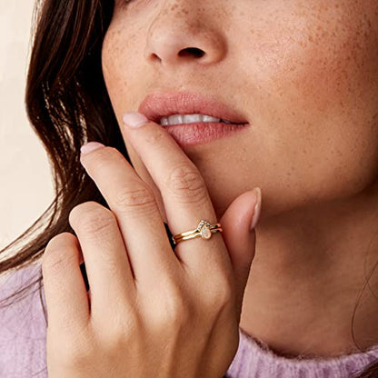 PAVOI 14K Gold Plated Cubic Zirconia & Opal Stackable Rings for Women | Classy Stacking Band with Gemstones, Everyday Jewelry - color: Rose Gold, size: 6, style: Opal