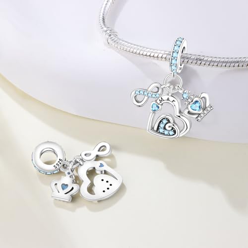 3PCS Birthstone Stone Charms for Charms Bracelet 925 Sterling Silver Infinity Love Heart Crown Dangle Charms Spacer Stopper Beads for Bracelets and Necklaces, Birthday Mother's Day Christmas Gifts For Women. - color: 03 Mar. 3PCS