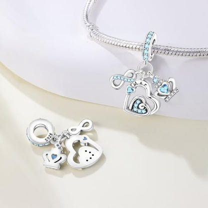 3PCS Birthstone Stone Charms for Charms Bracelet 925 Sterling Silver Infinity Love Heart Crown Dangle Charms Spacer Stopper Beads for Bracelets and Necklaces, Birthday Mother's Day Christmas Gifts For Women. - color: 03 Mar. 3PCS