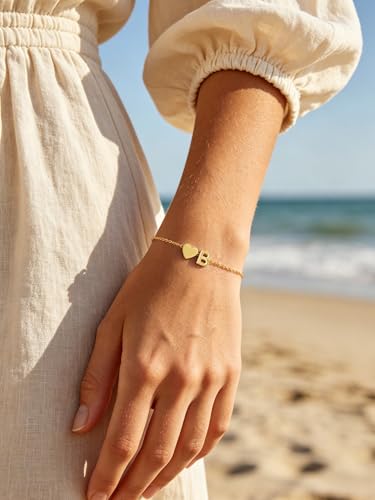 KeyStyle Initial Heart Bracelet for Women Waterproof Stainless Steel Chain | 14K Gold Plated /Silver A-Z Letter Adjustable Charm Bracelet, Hypoallergenic Non Tarnish Dainty Gift for Everyday Wear - color: 14K Gold Plated-Z
