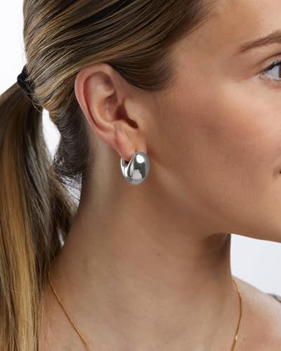 Milla Small Silver Hoop Earrings and Chunky Gold Hoops for Women | Small Chunky Silver Hoops and Thick Gold Hoop Earrings for Women. Available in 14K Gold and Silver Plated Finish - color: Silver - Chunky