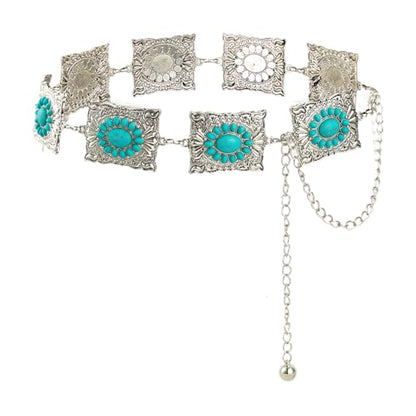 ILuvatar Western Metal Concho Belt for Women Cowgirl Waist Chain for Women Dress Pants Adjustable - color: Silver-t17